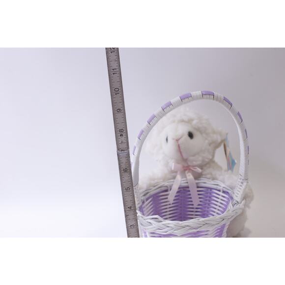 Purple Easter Basket with White Lamb, Small Plush, Holiday Decor, ~ 250113-WH 36 - Picture 3 of 3